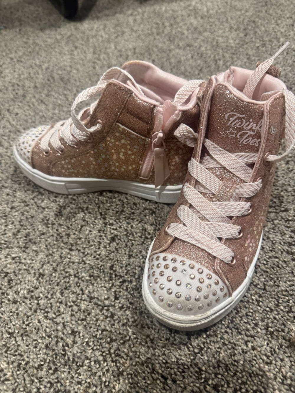 Skechers Girls' Rose Pink Glitter High-Top Sneakers with Rhinestones